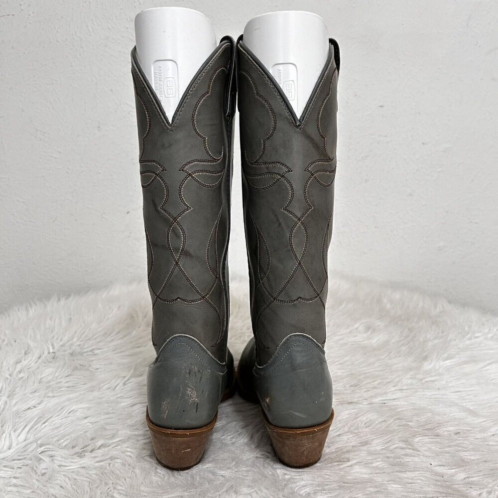 ACME Made in USA Gray Leather Western Cowboy Work Tall Rider Boots Men's 6.5 D - Picture 5 of 9
